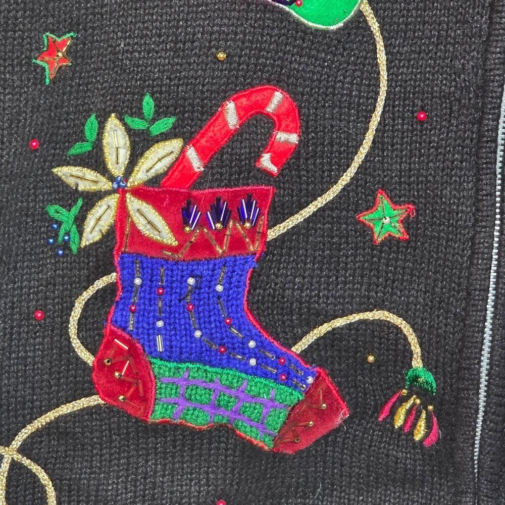 Hampshire Studio Vintage Holiday Sweater Zip Front Faux Fur Womens Size Large - Picture 3 of 13